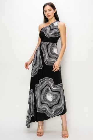 Marbled Pleated Gown
